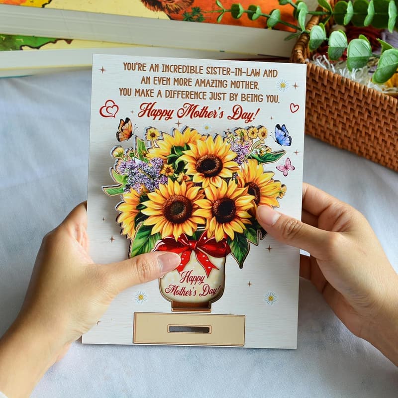 Mother's Day 3D Pop-Out Wooden Card for Sister-in-Law