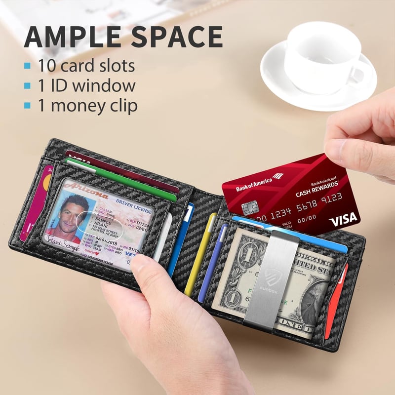 Slim RFID Blocking Wallet with Money Clip for Men