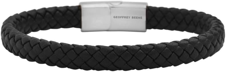 Men's Braided Genuine Leather Bracelet with Stainless Steel Closure