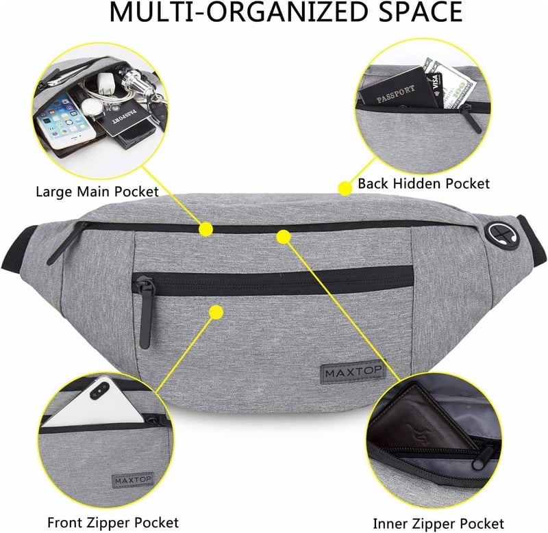Large Crossbody Fanny Pack with 4-Zipper Pockets for Active Travel