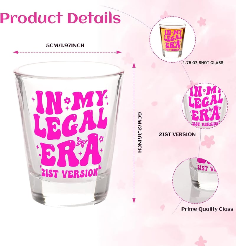 21st Birthday Shot Glass - 'In My Legal Era' (Hot Pink)