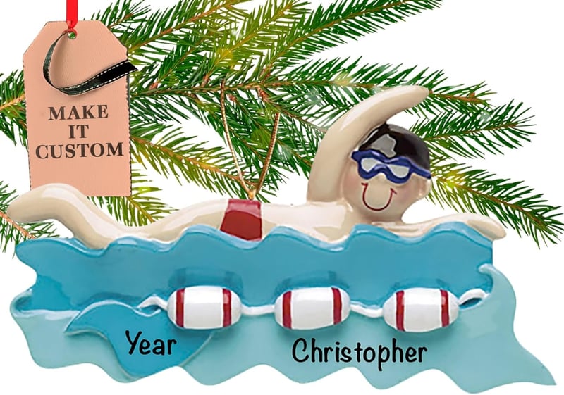 Personalized Boy Swimmer Christmas Ornament 2024 - Gift Boxed