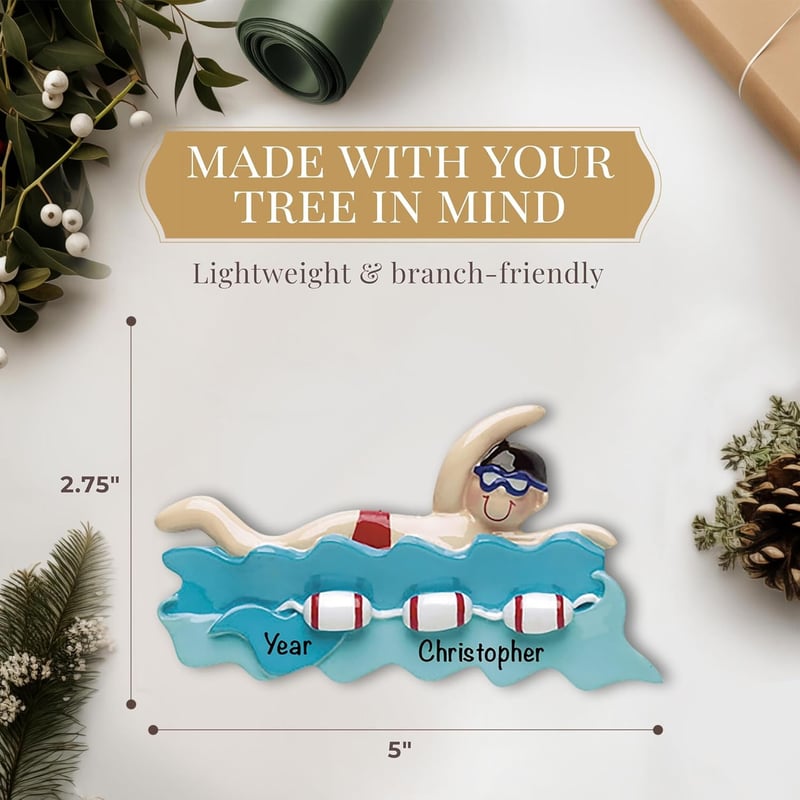 Personalized Boy Swimmer Christmas Ornament 2024 - Gift Boxed