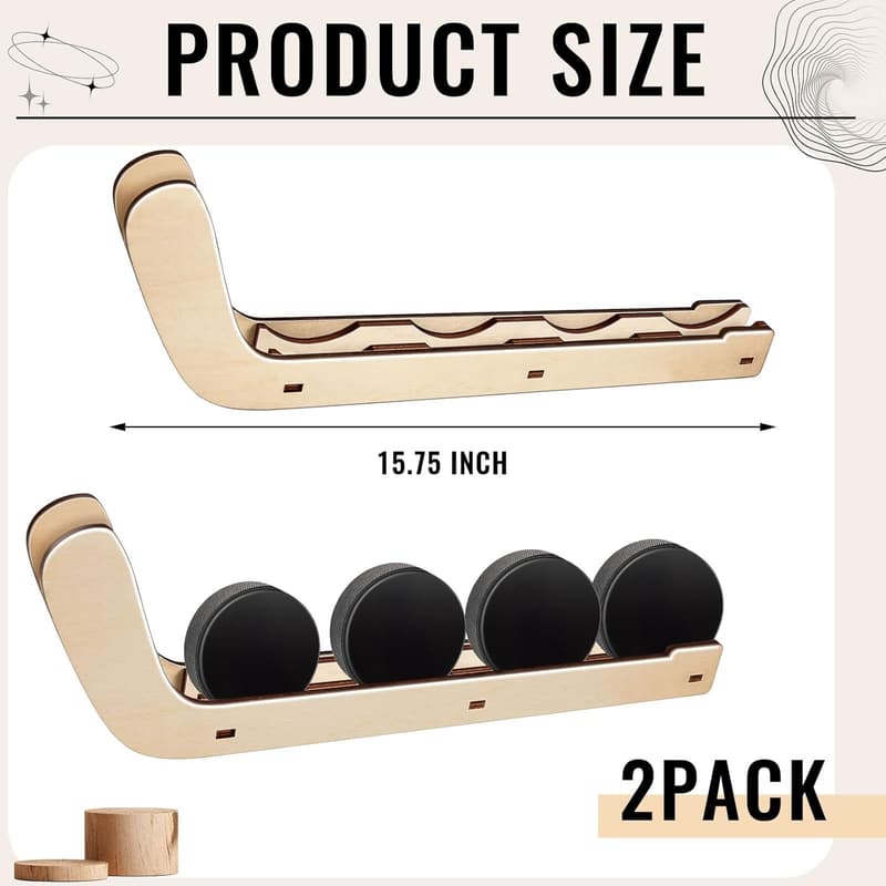 Wooden Hockey Puck Display Rack - 2-Piece Wall Mount Set