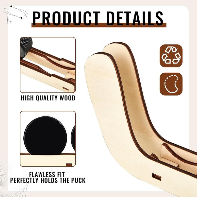 Wooden Hockey Puck Display Rack - 2-Piece Wall Mount Set
