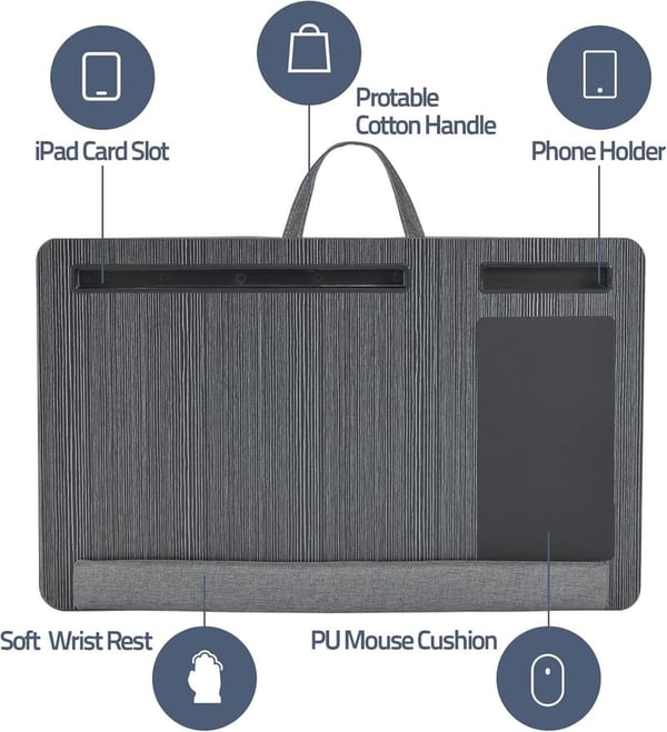 Lap Desk for Laptop with Built-in Mouse Pad & Cushion (Black)