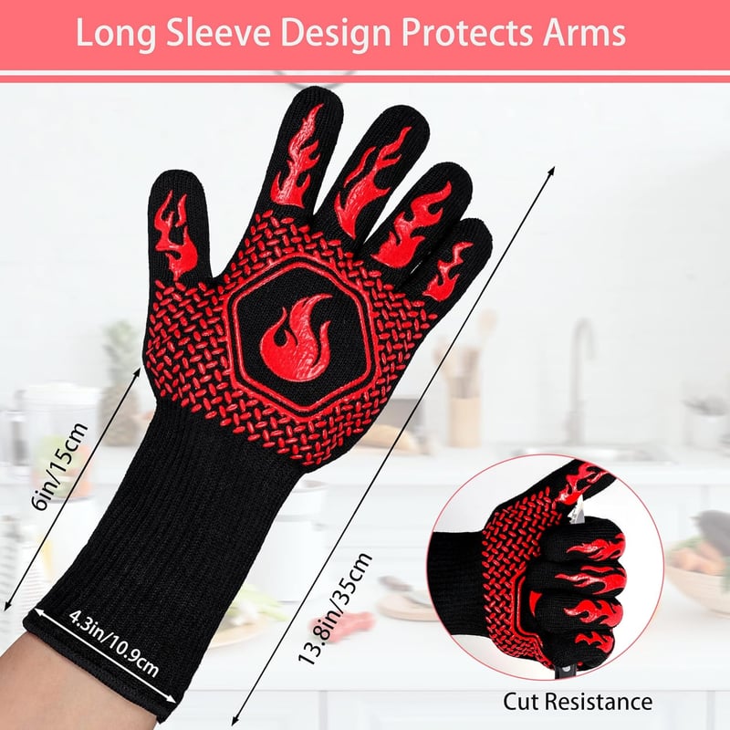 Heat Resistant BBQ Gloves - 1472°F, Non-Slip Silicone, 13.5