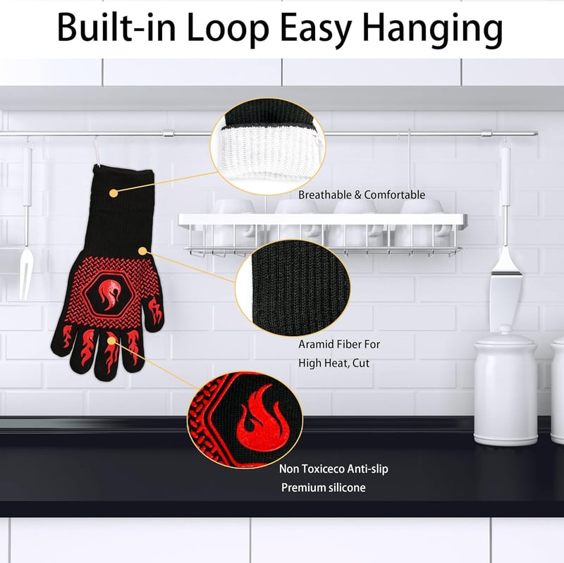Heat Resistant BBQ Gloves - 1472°F, Non-Slip Silicone, 13.5