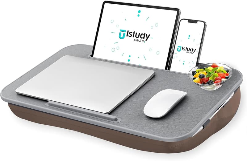 Portable Laptop Lap Desk with Washable Cushion & Phone Holder