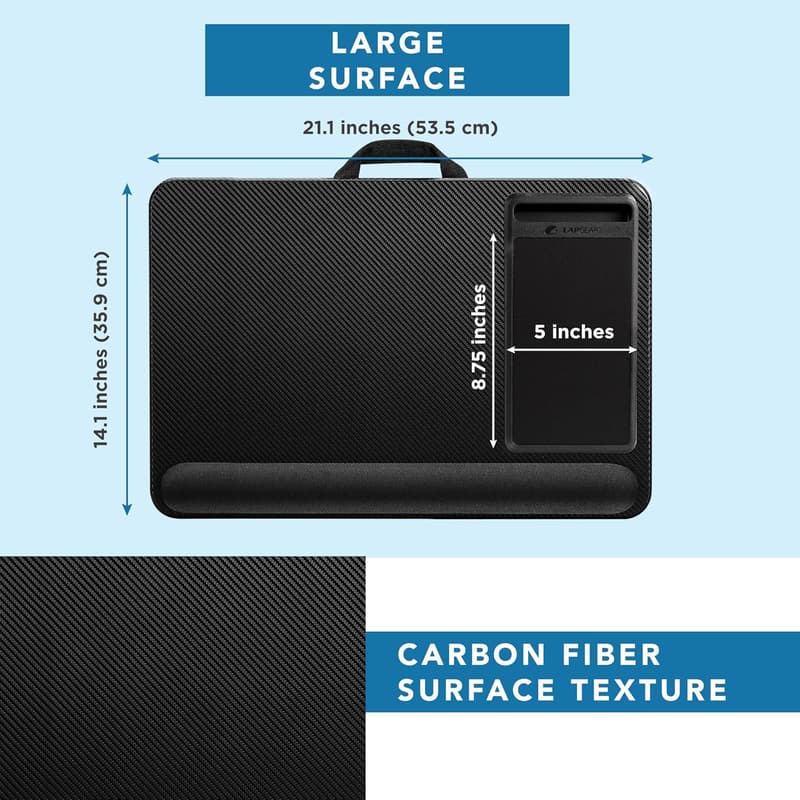 Home Office Lap Desk with Wrist Rest & Mouse Pad - Black Carbon