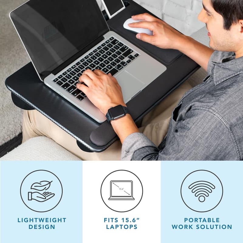 Home Office Lap Desk with Wrist Rest & Mouse Pad - Black Carbon