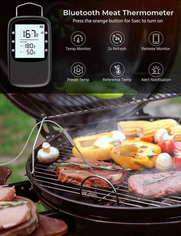 Wireless Bluetooth Meat Thermometer with Smart LCD Backlight