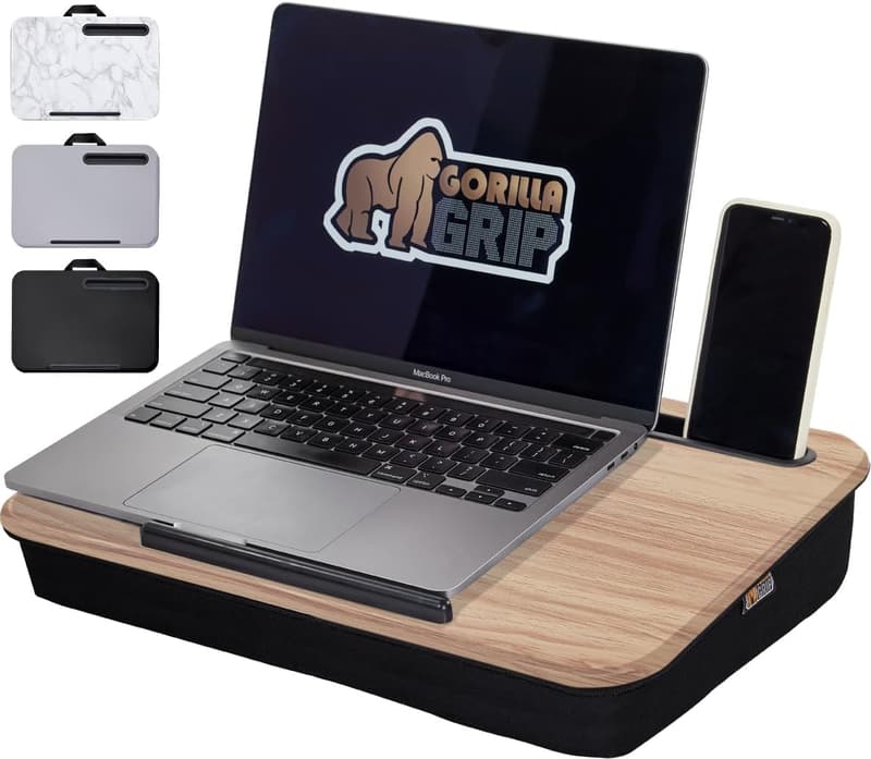 Portable Laptop Lap Desk with Phone Holder & Cushion
