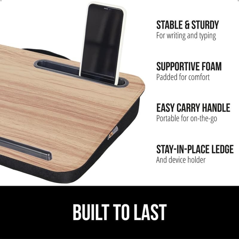Portable Laptop Lap Desk with Phone Holder & Cushion
