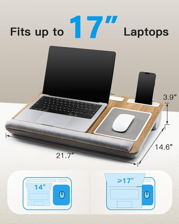 Lap Desk with Built-in Mouse & Wrist Pads for 17