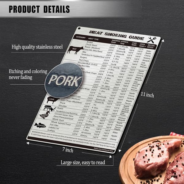 Stainless Steel Meat Smoking Guide Magnet for BBQ and Grilling