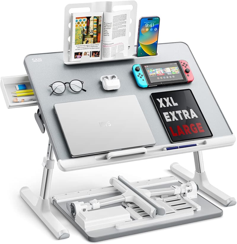 Adjustable Lap Desk with Book Stand & Drawer for Eating & Working