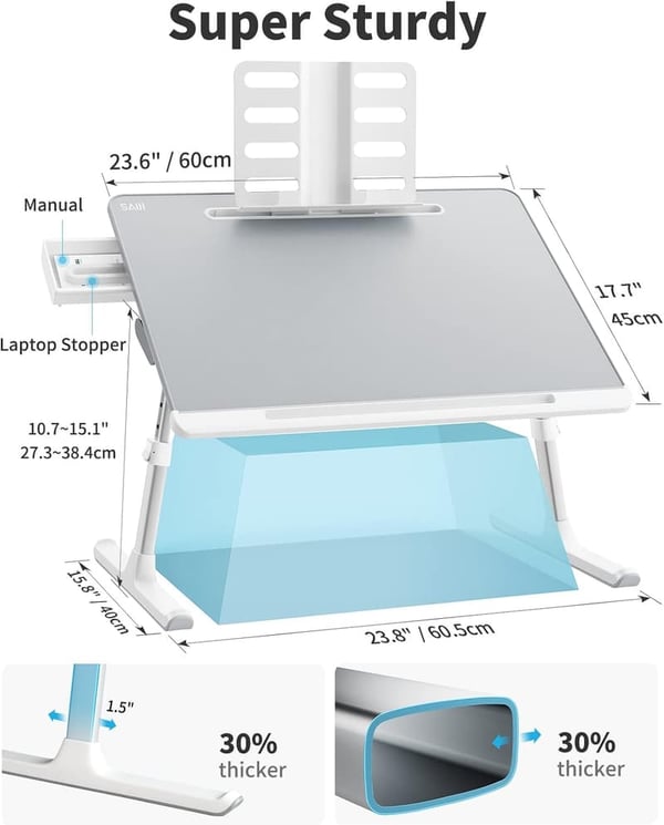 Adjustable Lap Desk with Book Stand & Drawer for Eating & Working
