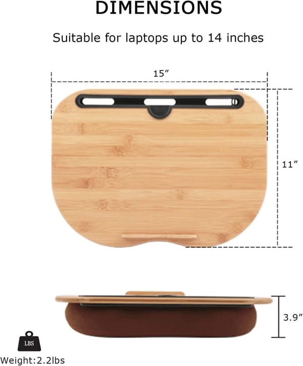 Portable Bamboo Lap Desk with Cushion and Phone Holder