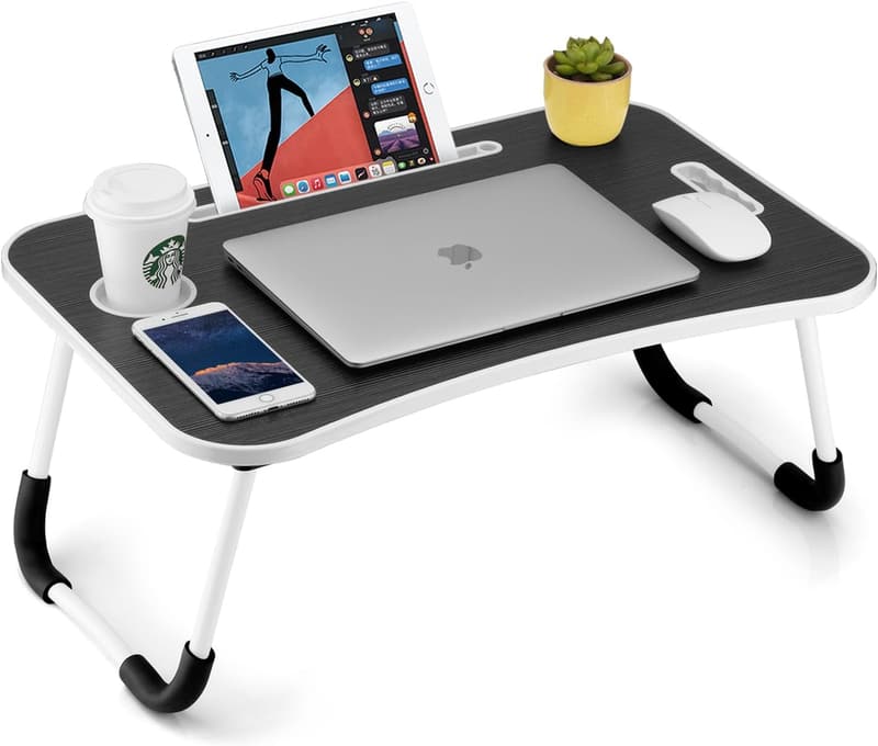 Portable Foldable Laptop Table with Cup Holder & Tablet Slot
