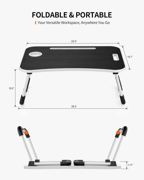 Portable Foldable Laptop Table with Cup Holder & Tablet Slot