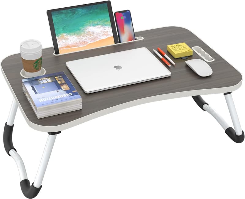 Portable 23-Inch Wooden Lap Desk with Cup Holder