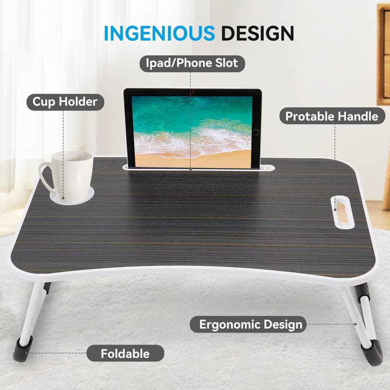 Portable 23-Inch Wooden Lap Desk with Cup Holder