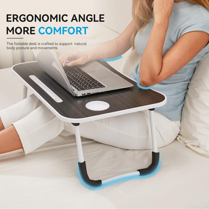 Portable 23-Inch Wooden Lap Desk with Cup Holder