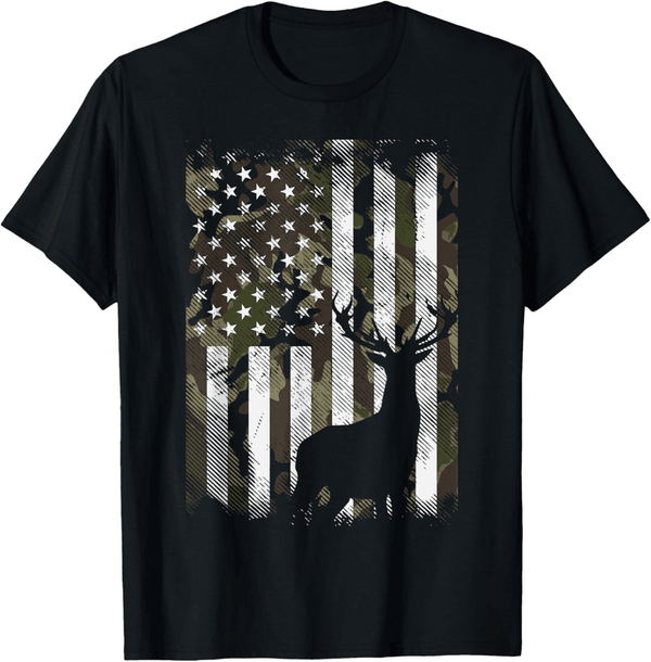 Hunting Dad Gift: Camo US Flag Short Sleeve T-Shirt