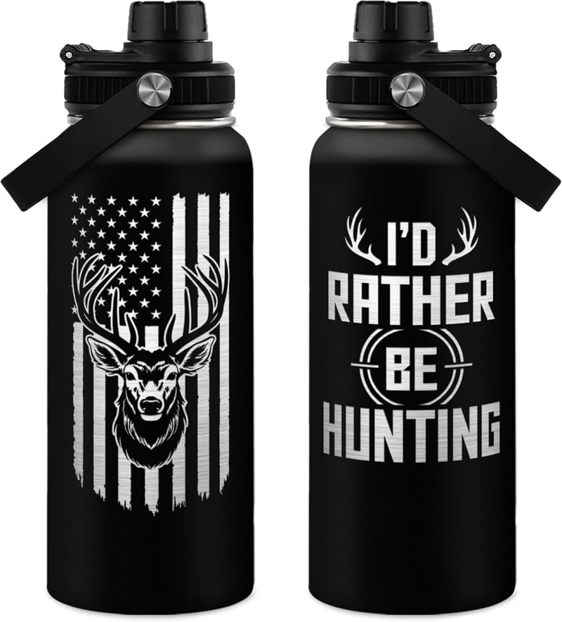 Hunting Gift: 32oz Stainless Steel Insulated Bottle with Straw