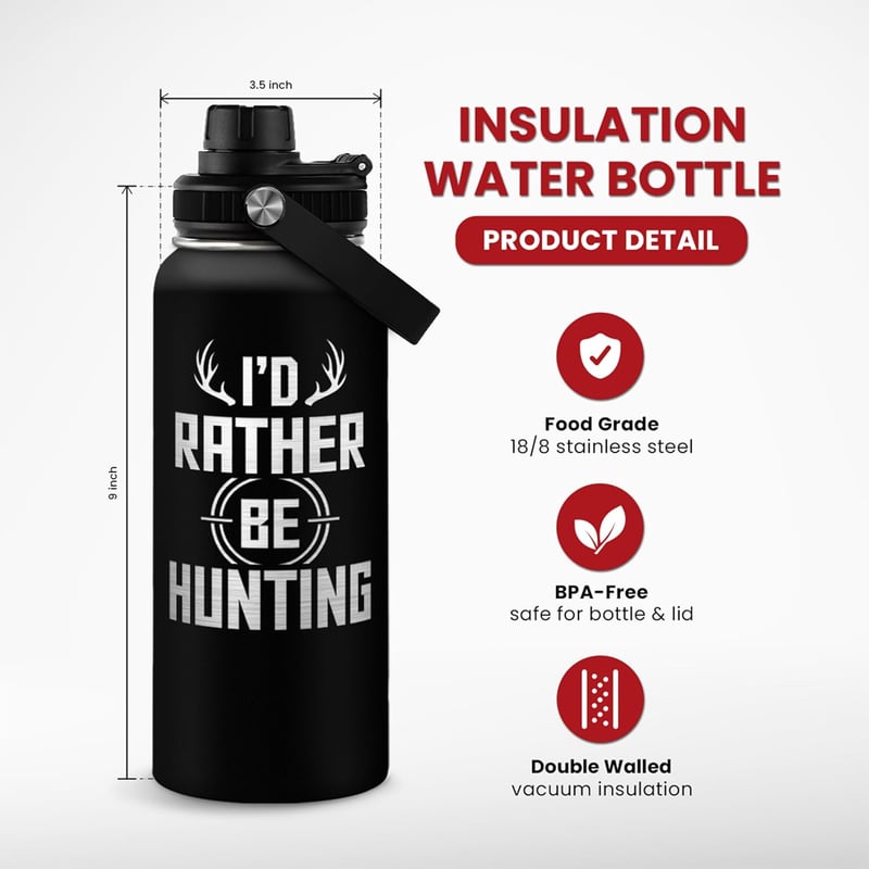 Hunting Gift: 32oz Stainless Steel Insulated Bottle with Straw