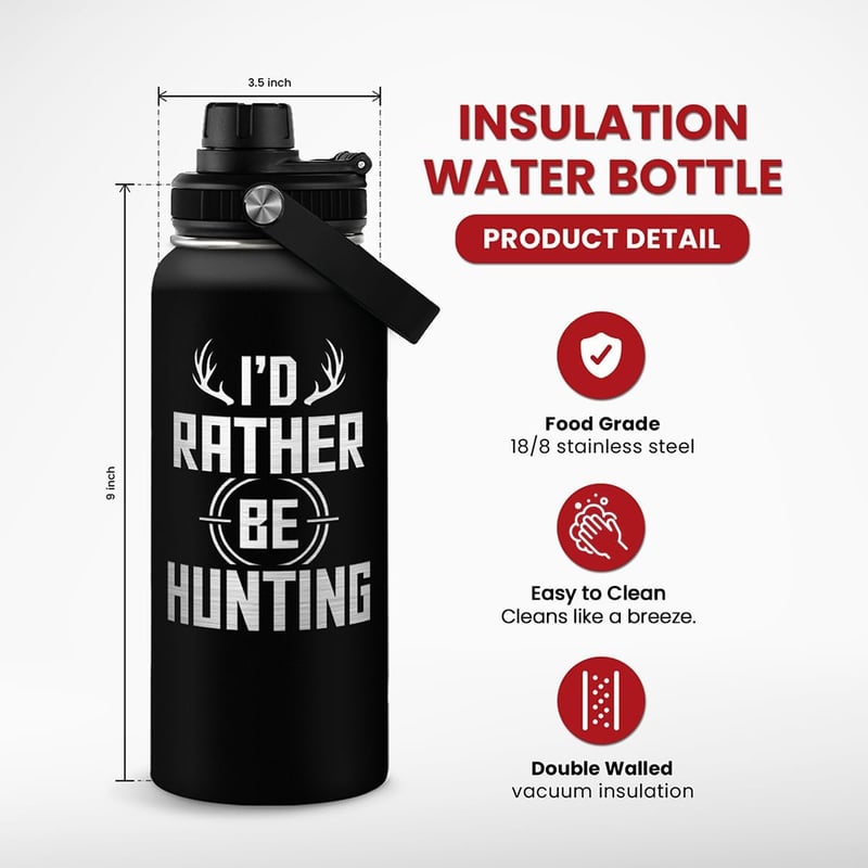 Hunting Gift: 32oz Stainless Steel Insulated Bottle with Straw