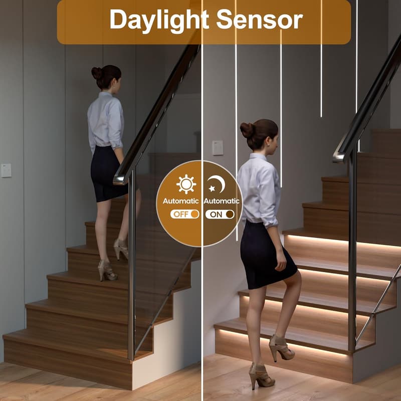 LED Motion Sensor Stair Light Kit with Daylight Sensor, 23.6