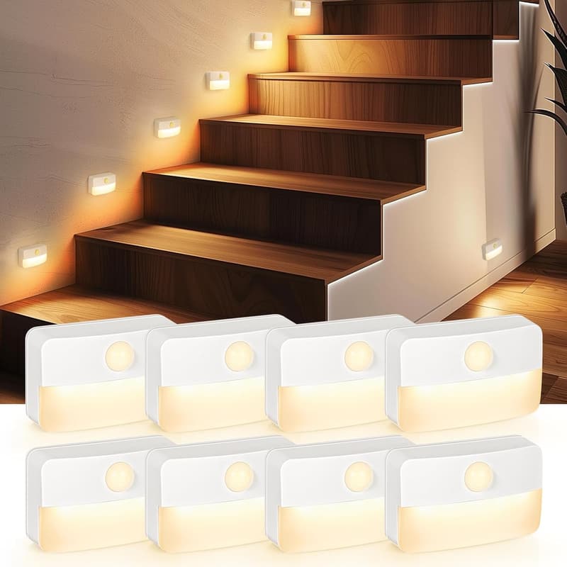 Battery Operated Motion Sensor Stair Lights - 8 Pack, 40 Lumen