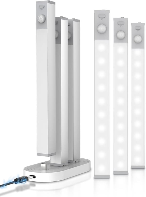 Wireless Rechargeable LED Motion Sensor Under Cabinet Lights - 6 Pack