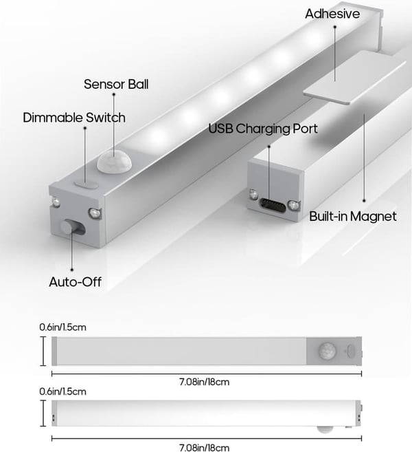 Wireless Rechargeable LED Motion Sensor Under Cabinet Lights - 6 Pack