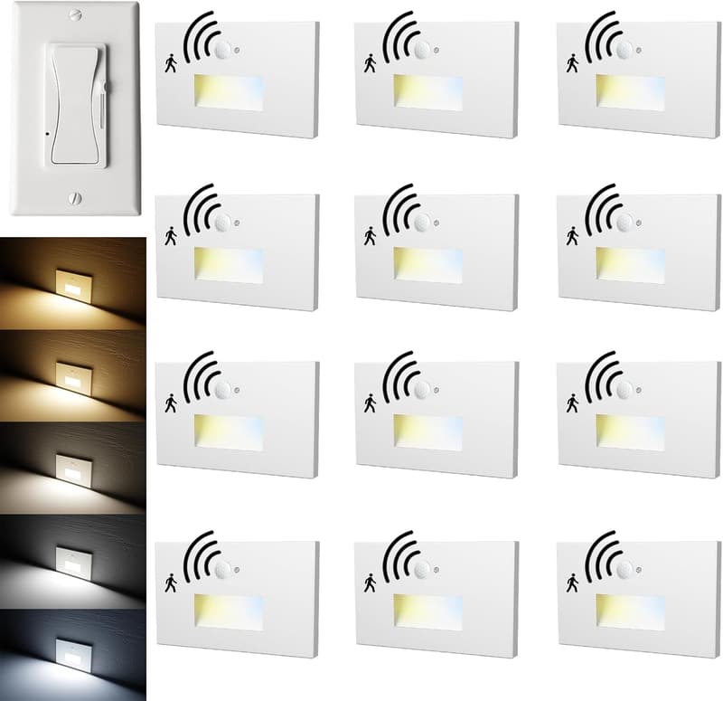 Dimmable LED Stair Lights - 12 Pack with Motion Sensor, Waterproof