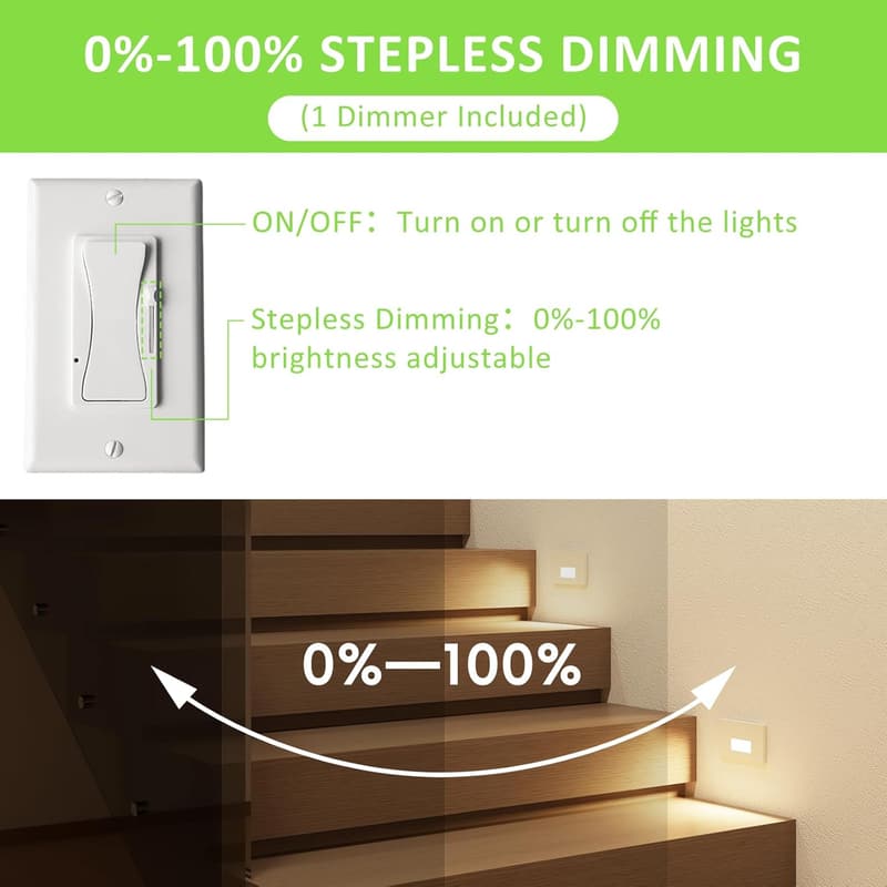 Dimmable LED Stair Lights - 12 Pack with Motion Sensor, Waterproof
