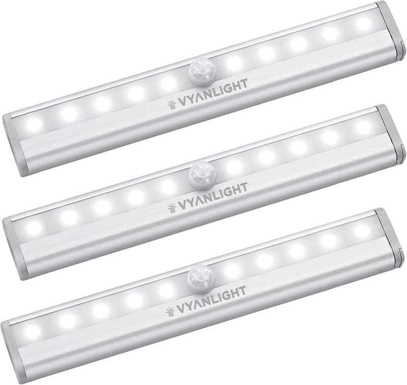 LED Motion Sensor Under Cabinet Lights - Battery Operated, 3 Pack
