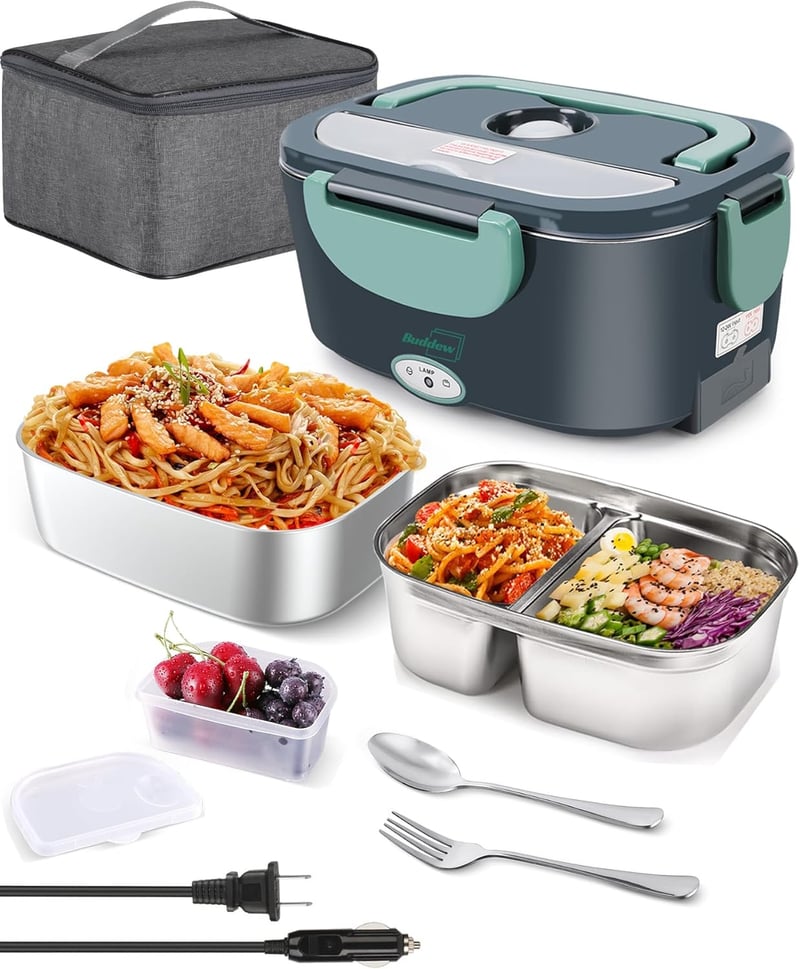 Portable Electric Lunch Box Heater with Dual Containers - Green