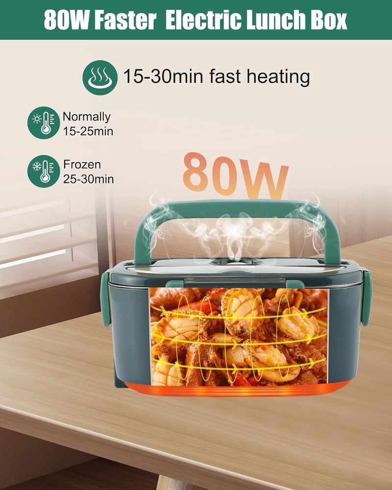 Portable Electric Lunch Box Heater with Dual Containers - Green