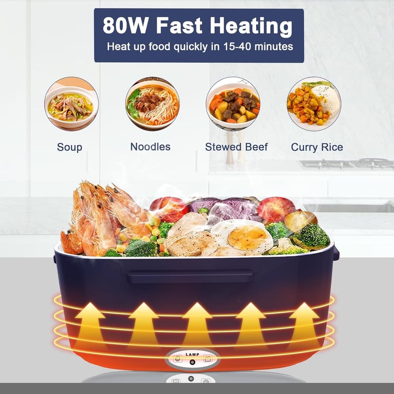 Electric Heated Lunch Box for Adults - 1.5L Stainless Steel, Leak-Proof