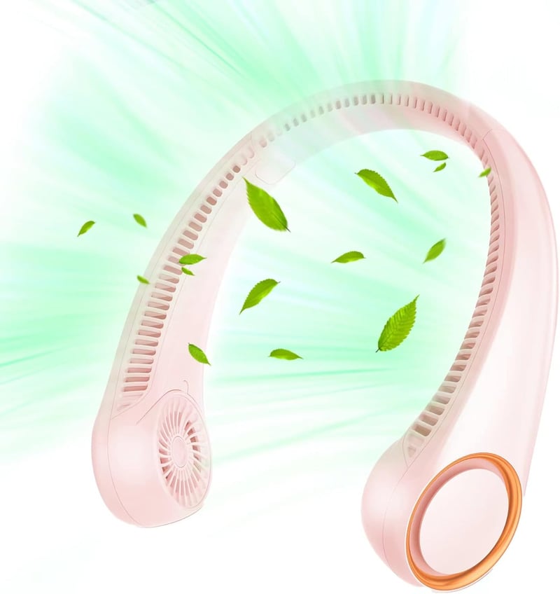 Wearable 360° Bladeless Neck Fan – USB Rechargeable, Pink