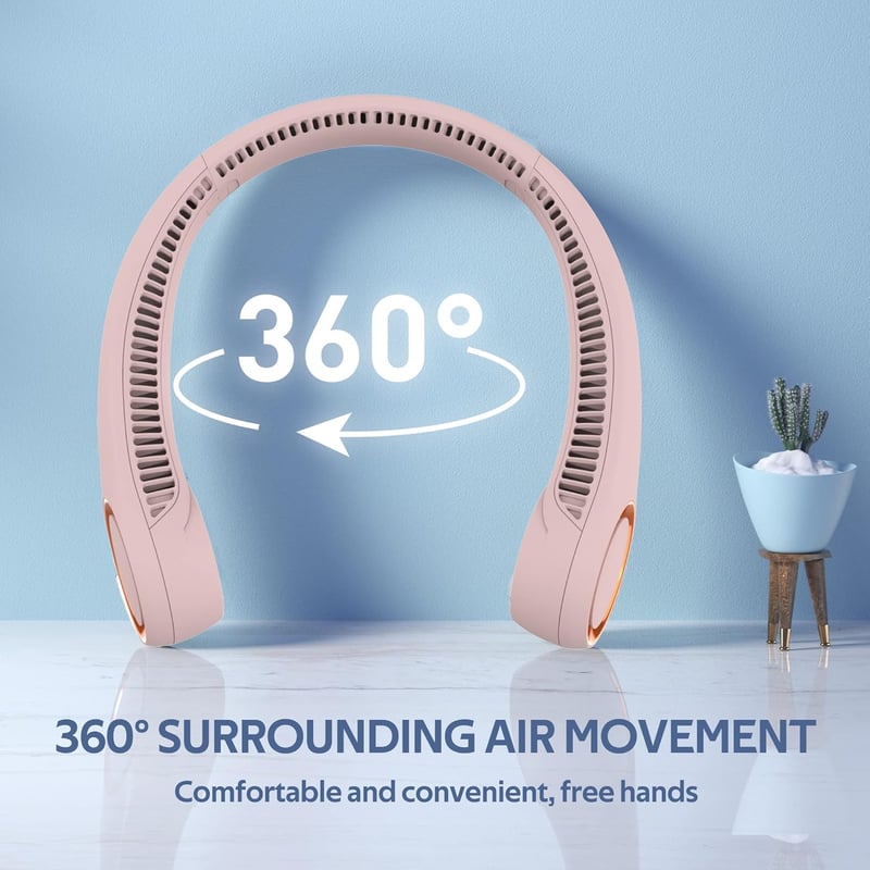 Wearable 360° Bladeless Neck Fan – USB Rechargeable, Pink