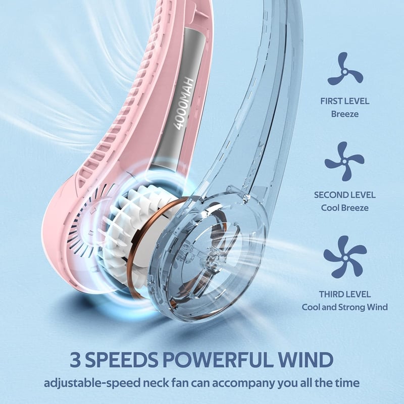 Wearable 360° Bladeless Neck Fan – USB Rechargeable, Pink