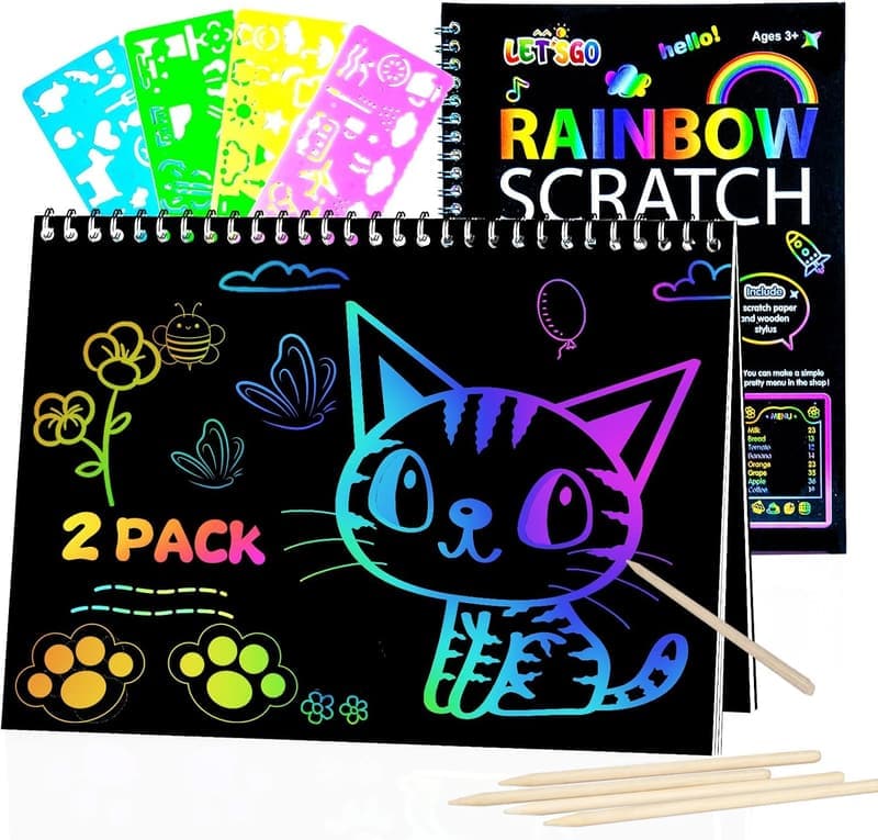 Rainbow Scratch Paper Art Kit for Kids Ages 4-12