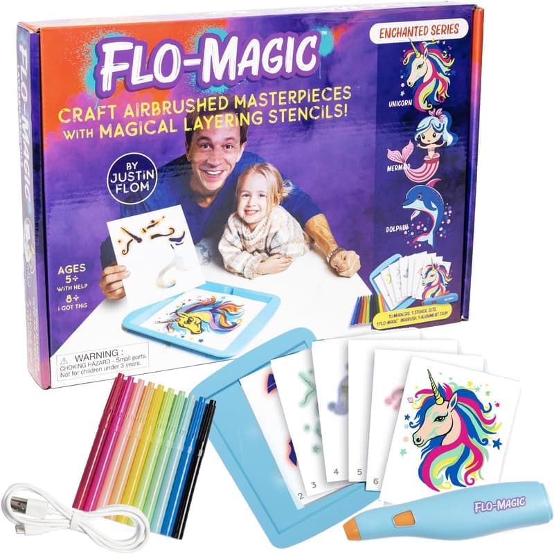 Kids' Airbrush Art Kit - Unicorn & Mermaid Designs, Non-Toxic