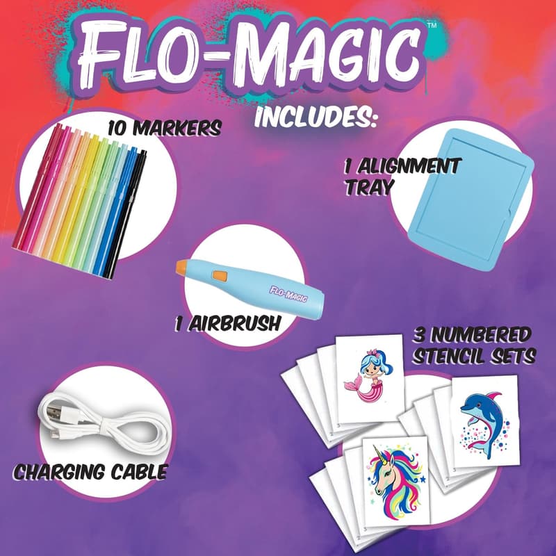 Kids' Airbrush Art Kit - Unicorn & Mermaid Designs, Non-Toxic