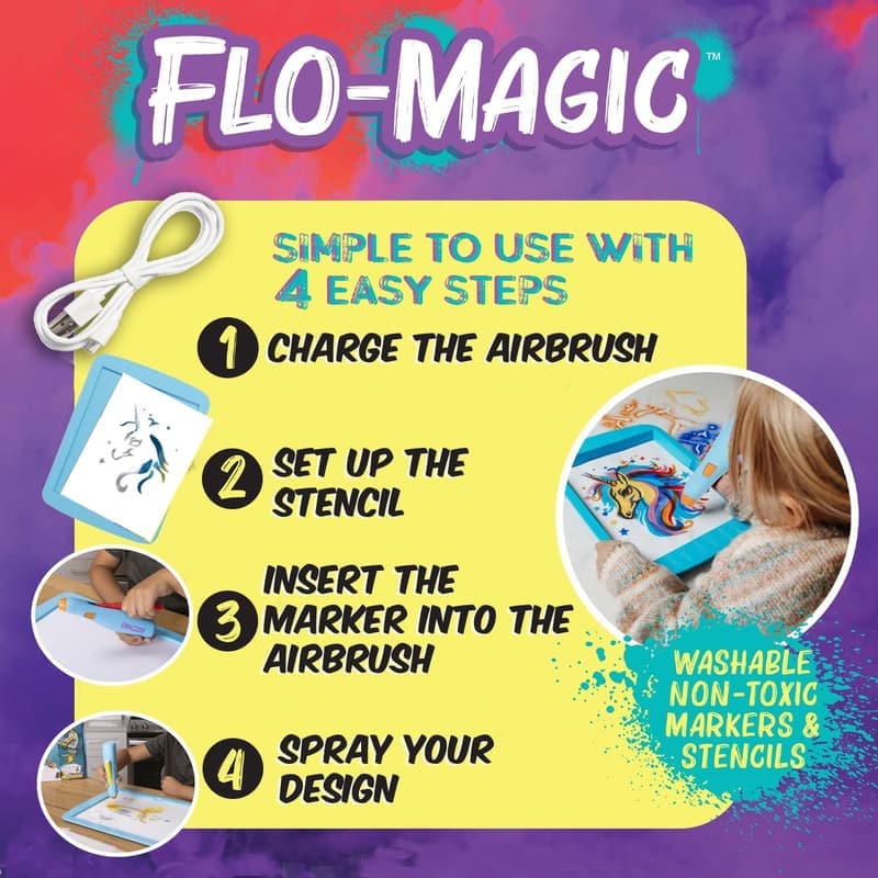 Kids' Airbrush Art Kit - Unicorn & Mermaid Designs, Non-Toxic