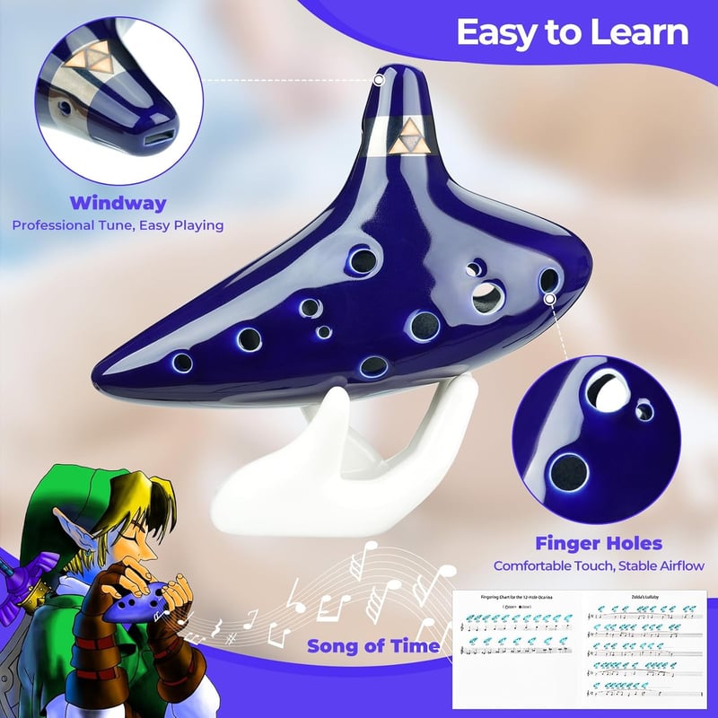 Zelda Ocarina with Song Book & Stand - Gift for Fans